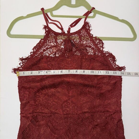 Free People She's Got It Lace Sleeveless Mini Slip Dress Rust Red Button Back S - Picture 7 of 11